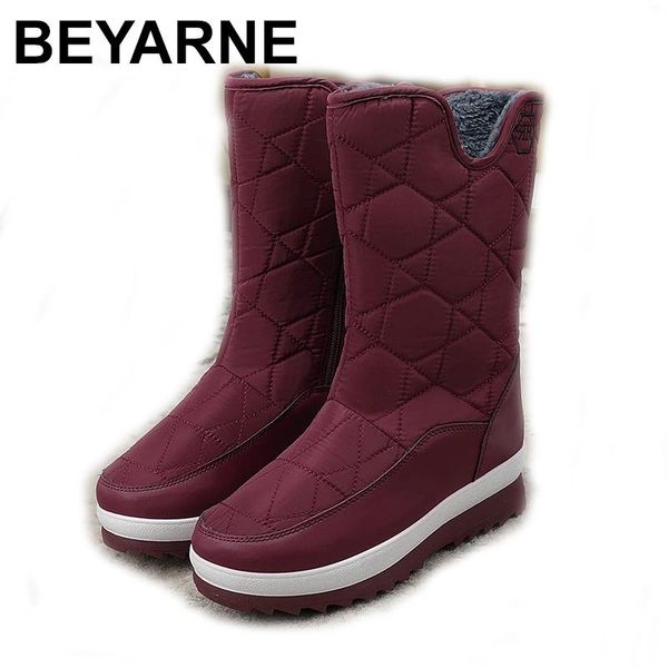 

beyarnewomen boots platform winter snow boots waterproof down plush shoes ladies casual mid-calf rubber women wedge botine, Black