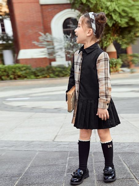 

toddler girls plaid print pleated dress she, Red;yellow