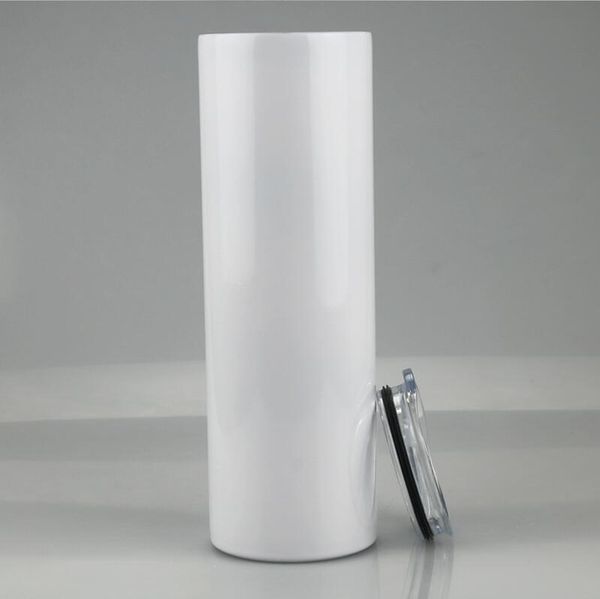 

20oz 30oz blank sublimation straight tumblers stainless steel blank white skinny cup with lid and plastic straw sea shipping cca12593