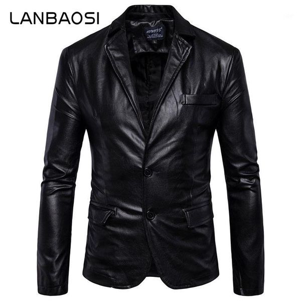 

lanbaosi brand new men's blazer jacket male pu leather coat blazer jacket slim fit motorcycle faux leather suit casual outwear1, White;black