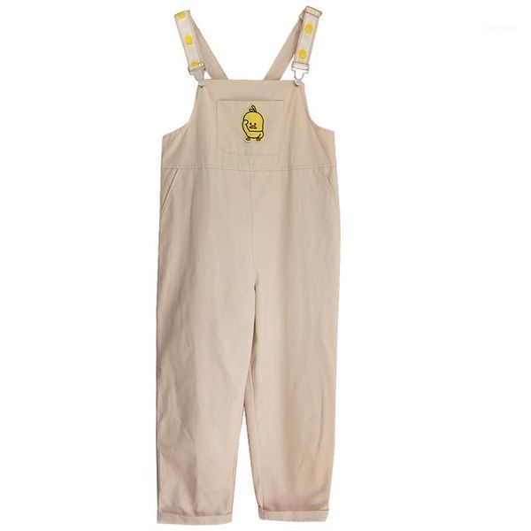 

2020 new summer rompers women college wind cute duck embroidered jumpsuit loose harajuku sweet rainbow color bib pants female1, Black;white