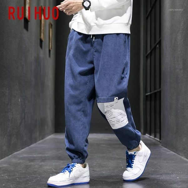 

men's pants ruihuo mens corduroy hip hop harem men clothing trousers jogger harajuku sweatpants 2021 m-3xl1, Black