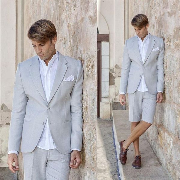 

summer light gray mens 2 piece suit tailored fit wedding business cotton and linen notched lapel two button mens suits1, White;black