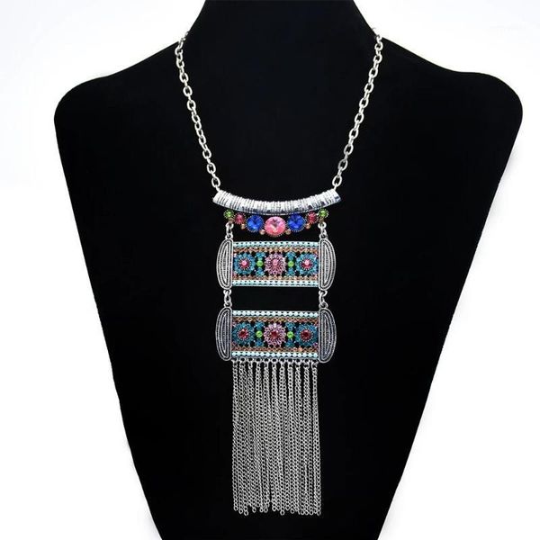 

pendant necklaces afghan vintage crystal maxi choker statement necklace silver color collier bohemian women turkish tribal party jewelry1
