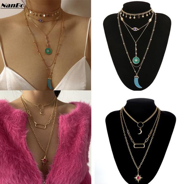 

3шт gold злые глаза layered комплект ожерелья женщин boho цепи kpop choker jewlery кубинский link collier femme ювелирные изделия воротник о, Silver