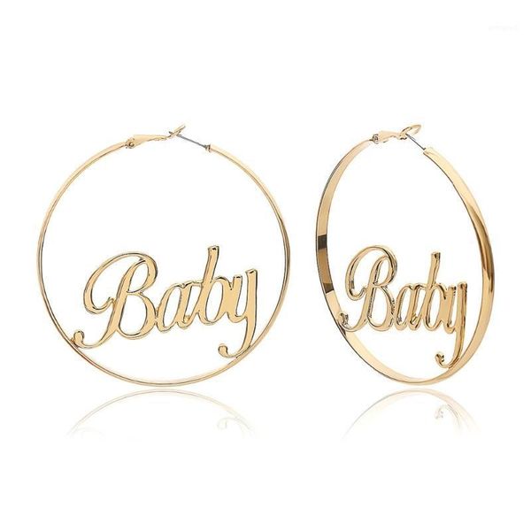 

charm creative punk letter hoop earrings fashion jewelry elegant vintage baby femme big round statement for women1, Golden