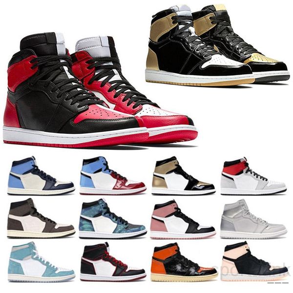 

with box jumpman 1 unc twist travis scotts dark mocha mid smoke grey navy high 1s mens basketballs shoes women sports sneakers trainers lu9c, Black