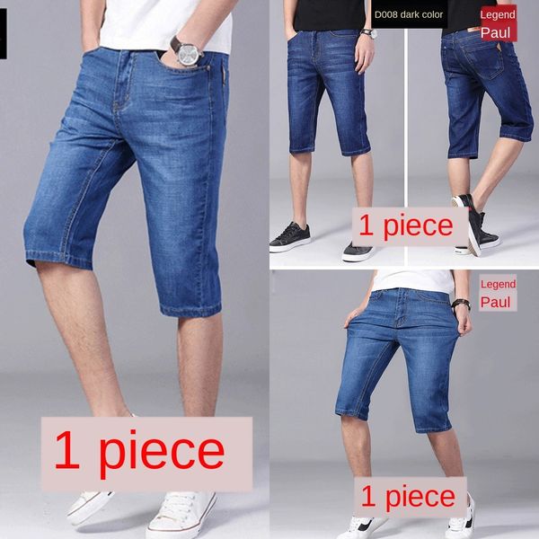 

summer thin stretch denim jeans and jeansshorts and jeansshorts men's loose jeans straight five-point breeches seven-point trendy men&#, Blue