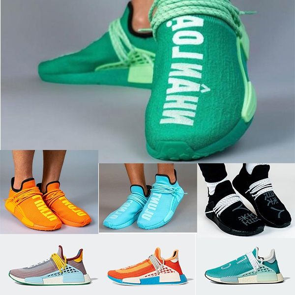 

new arrival nmd human race running shoes men women pharrell williams black white green orange pink mens trainers sports sneakers size 36-47, White;red