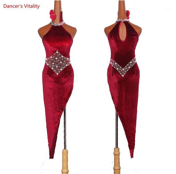 

stage wear latin dance dresses for ladies burgundy elegant oblique skirt women ballroom competition dress costumes1, Black;red