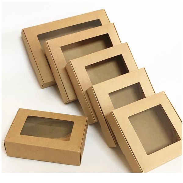 

30pcs blank kraft paper gift box with window handmade soap box jewelry cookies gift candy box wedding gift party de bbyvsn