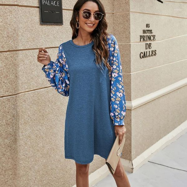 

retro small floral print casual dress fashion womens lantern long sleeve loose sweatshirt dress 2021 oversize dresses for women1, Black;gray