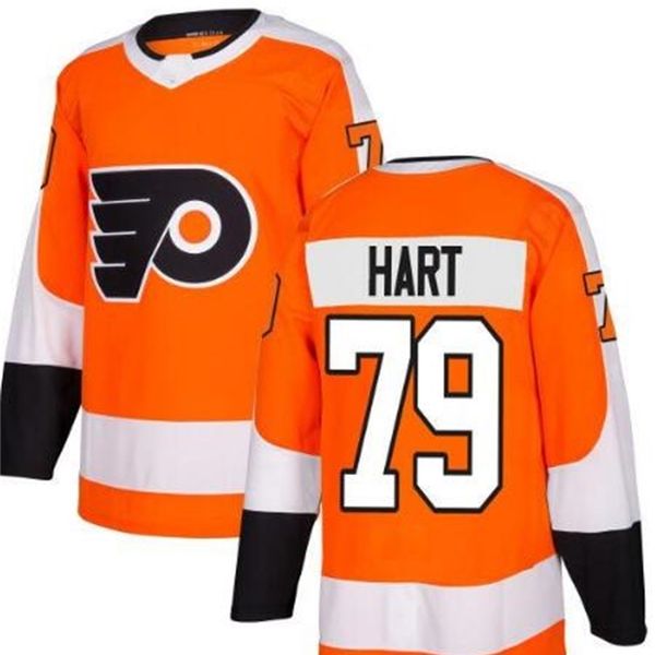 

real men real full embroidery 2018 philadelphia flyers orange white 79 hart hockey jersey or custom any name or number jersey, Black
