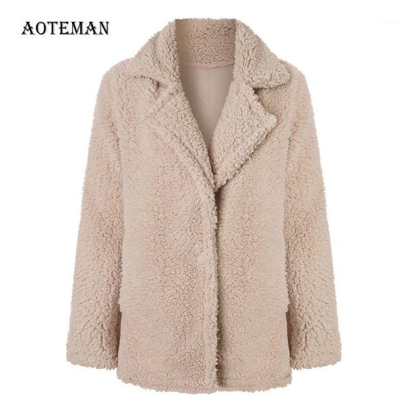 

autumn winter faux fur coat women 2020 casual plus size loose teddy coat turn-down collar fur jackets female thick warm outwear1, Black