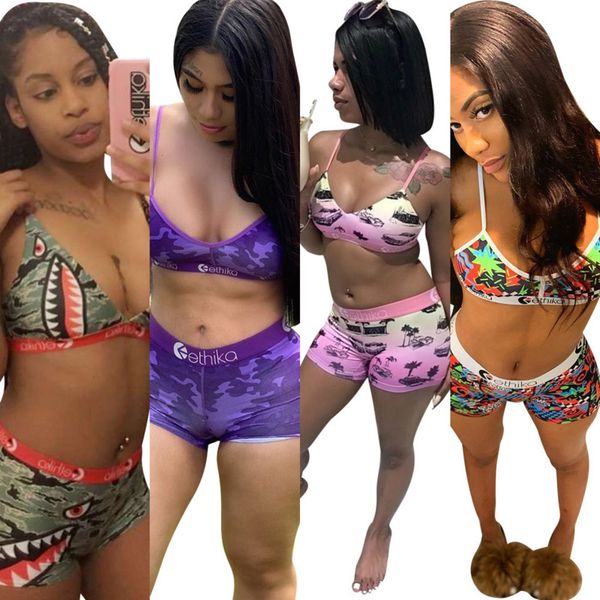 

women swimwear ethika beachwear shaped swimsuit swim shorts platform hd printing two-piece suit shark camo bikini set 2021, Gray