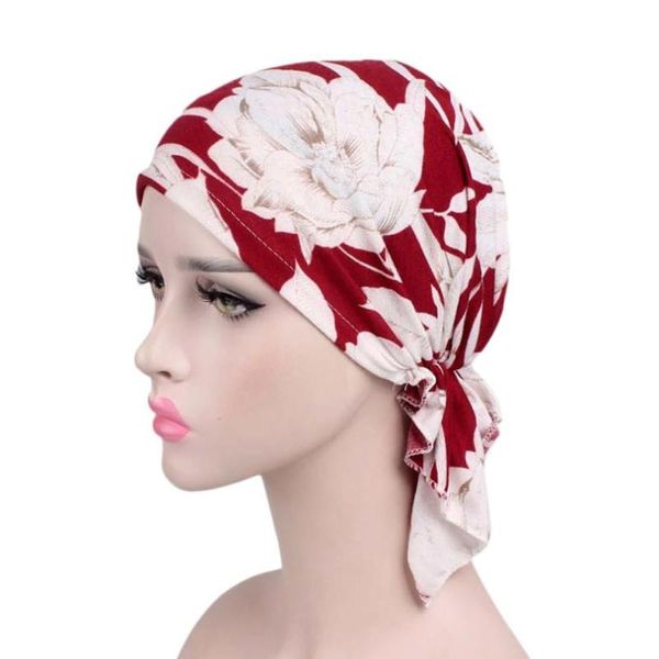 

scarf cancer hat turban muslim women beanies floral print beanie hats bonnet chimio coton hats female ##, Blue;gray