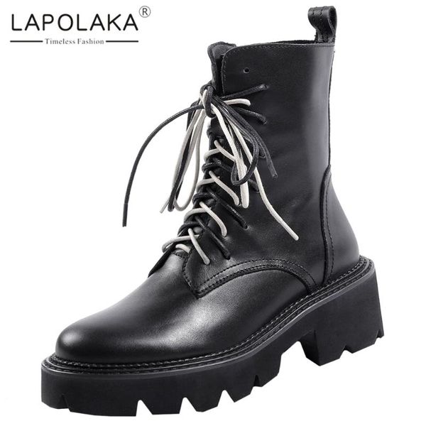 

lapolaka горячая продажа 2020 мода non-slip женские сапоги на молнии удобный простой натуральная кожа ботильоны женская обувь, Black
