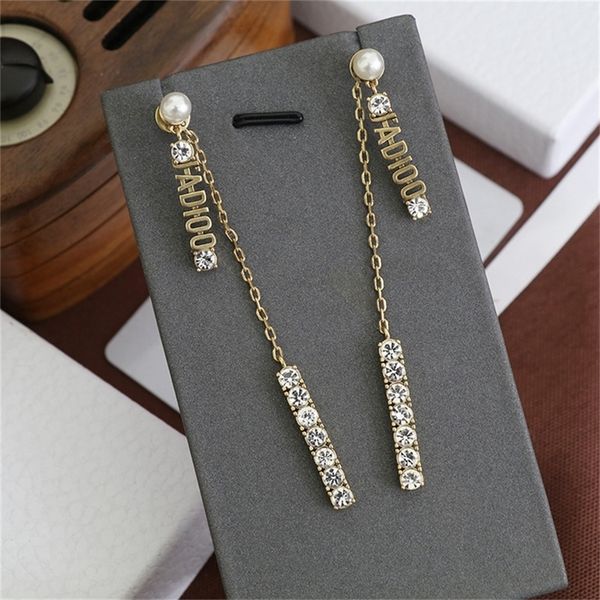 

87% off wholesale shop family pearl earrings chain tassel hanging water drill earrings, Golden