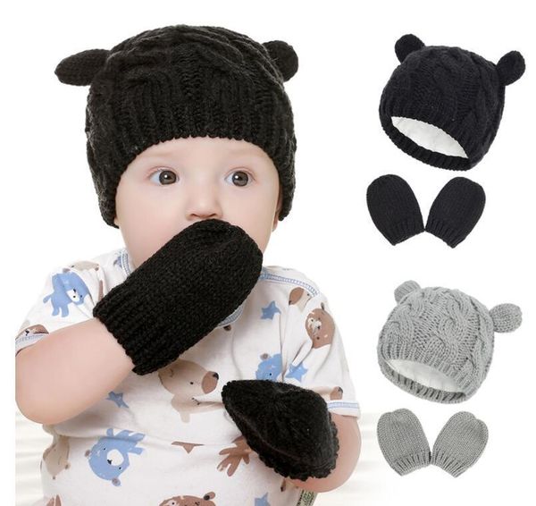 

winter hat for baby girl warm newborn accessories kids knit cap 4 colors winter hat for kids with gloves infant ear bbyprz nana_shop, Blue;gray