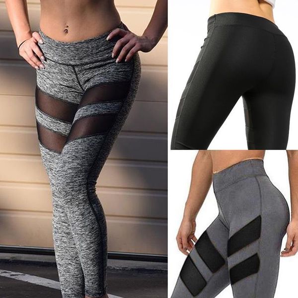 

2020high талии mesh заплатки штаны женщина фитнес брюки бег gym брюки see through тощий simple casual full length pant, Black