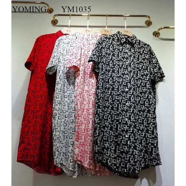

yoming ym1035 fashion africa plus size women print long blouses turn-down collar short sleeve buttons style lady shirts dress y200828, White