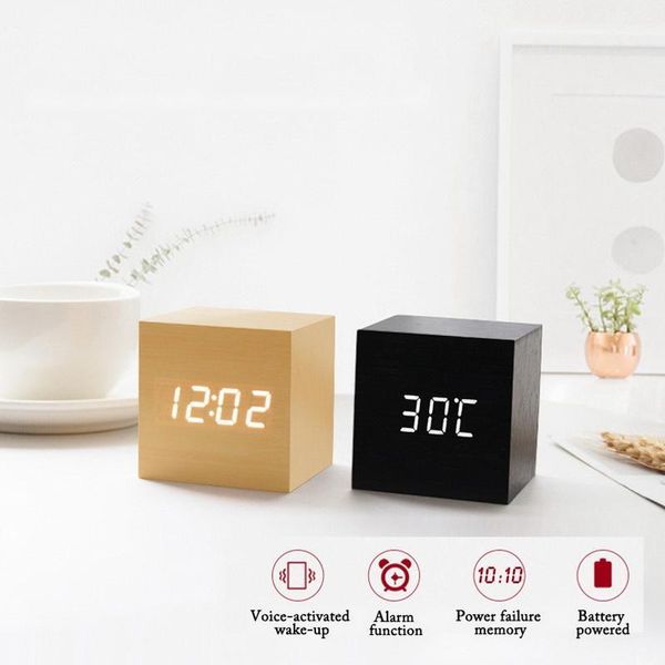 Andere Uhren Zubehör Antiker Stil Digitaler hölzerner LED-Wecker Sprachsteuerung Snooze Timer Lunimous Display für Schlafzimmer Büro Schreibtisch