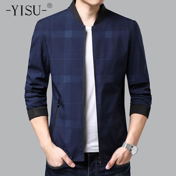 

yisu 2021 autumn winter men's jackets new fashion casual stripe lattice baseball collar slim cardigan men jacket, Black;brown