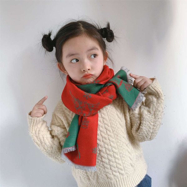 

cashmere new double-sided children's like christmas scarf, Red;brown