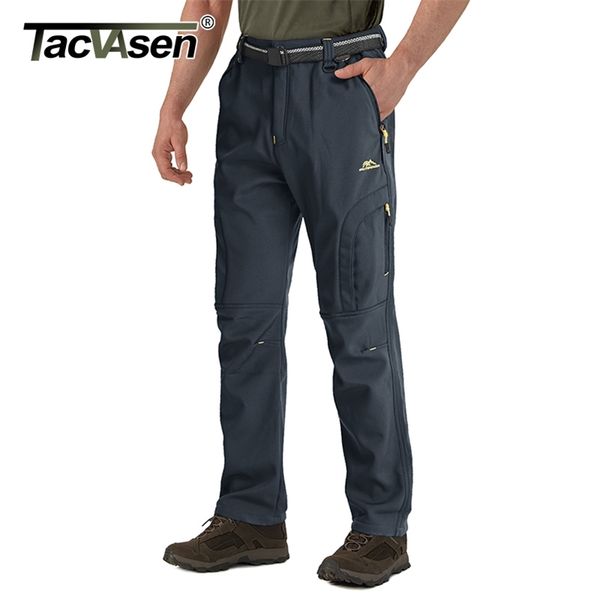 

tacvasen winter softshell pants men thicken thermal fleeced pants windproof waterproof multi-pockets hike snow shoot trousers lj201104, Black