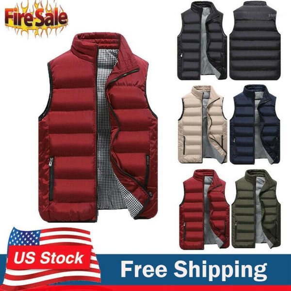

men packable puffer vest with stand-up collar men padded vest lightweight down for zip-up winter clothes1, Black;white