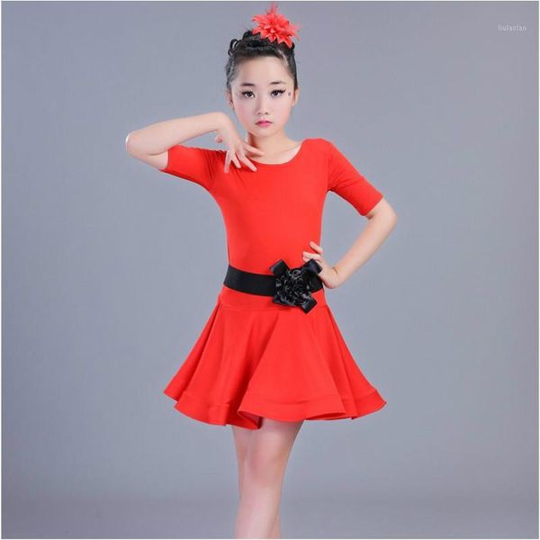 

new children's latin dance suit girls leotard dancing costume kids summer rumba dance suit girls ballroom dresses b-56731, Black;red
