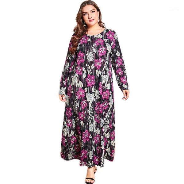

ramadan flower printed dubai muslim women long dress ethnic vintage o-neck autumn long sleeve maxi robe jilbab kaftan fashion1, Red