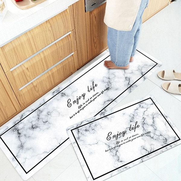 

carpets household pvc leather floor mat marble texture printed long strip waterproof no-slip easy to clean living room kitchen