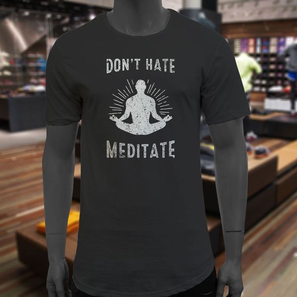 

fashion don't hate meditate zen yogaer meditation humor mens black extended long funny for sport hooded sweatshirt hoodie men t shirt
