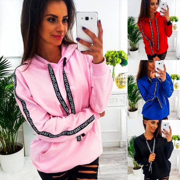 

2020 plus size women spring autumn sweatshirt long sleeve solid hooded pullover blouse letter print hoodies 5xl 514, Black
