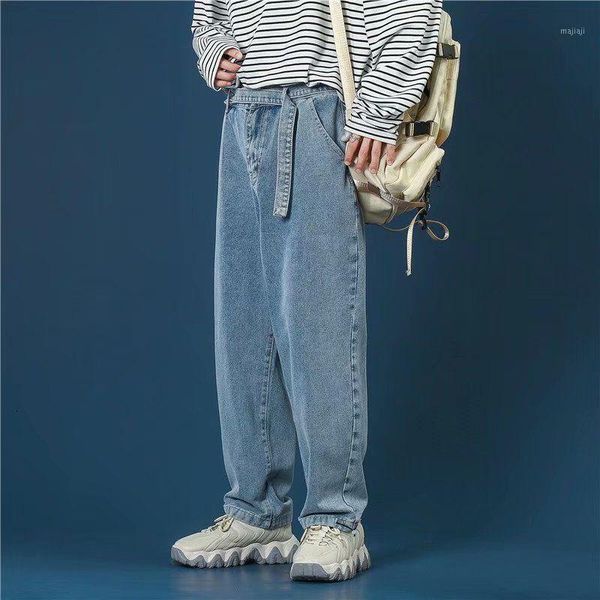 

men's jeans wide leg men's fashion retro casual belt men streetwear wild loose hip-hop korean straight denim trousers mens s-3xl1, Blue