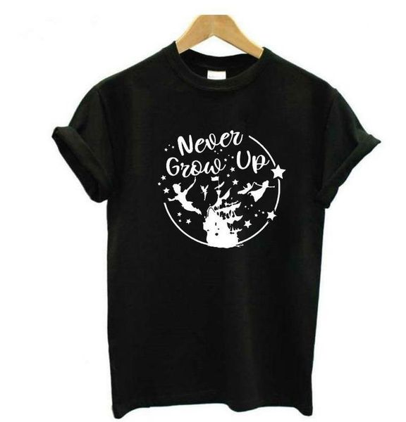 

never grow up letter print t shirt women short sleeve o neck loose tshirt 2021 summer women tee shirt camisetas mujer, White