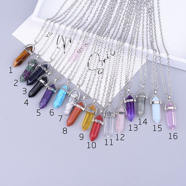 

factorypnfanatural point pendants stone hexagon shape healing chakra necklaces with gold chain for women jewelry gift dr