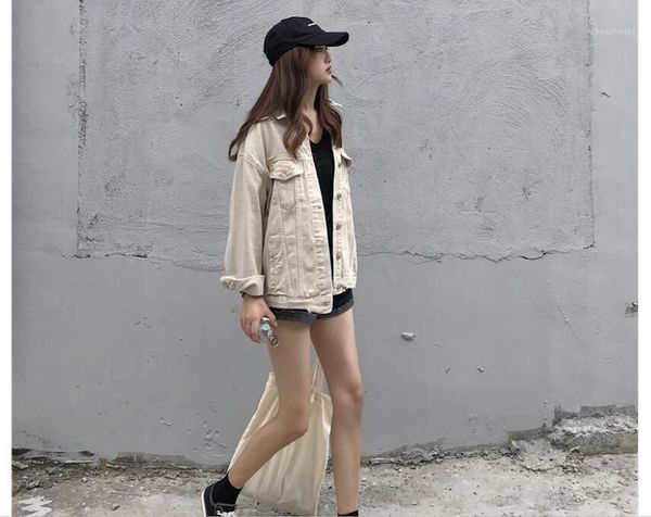 

jean jacket womens apricot jean loose jaqueta 90s jacket korean fashion worn out girl's coat1, Black;brown