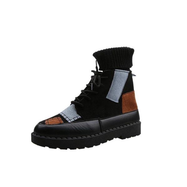 

2020 winter plush women high ankle boots woman casual sock shoes girls platform warm boots female girls lady botas mujer, Black