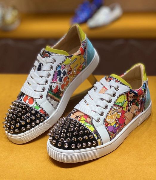 

большинство предпочитает шипы повседневная обувь low top red bottom sneakers mens женщины открытый заклепки tranier известные бренды свадьба, Black