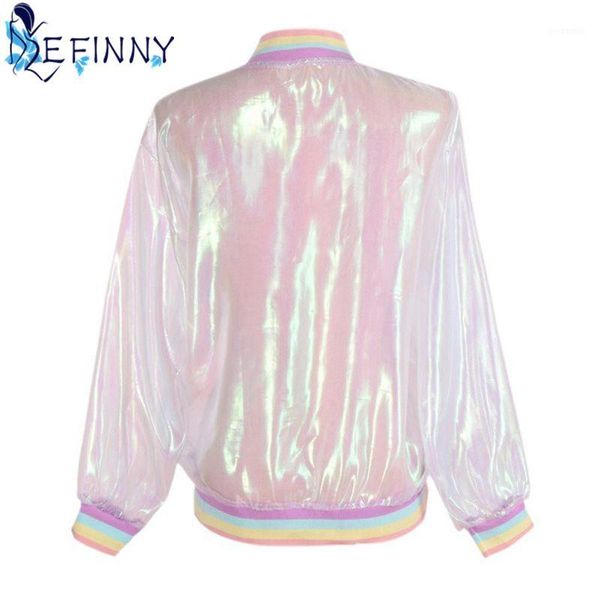 

2018 women jacket sunscreen laser rainbow symphony hologram light girl coat iridescent transparent bomber jacket sunproof1, Black;brown