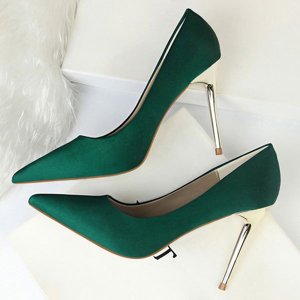 

plus size 43 women 10cm high heels lady scarpins satin fetish pumps classic stiletto wedding bridal yellow silk shoesmultifunction, Black