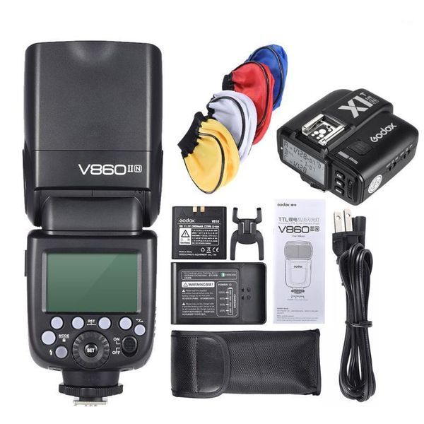 

godox v860ii-n i-ttl 1/8000s hss master slave gn60 speedlite flash with x1t-nl 1/8000s flash trigger for dslr cameras1