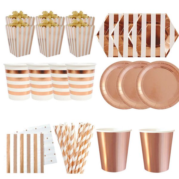 

rose gold tableware champagne plates cup straws birthday decor wedding hen bachelorette party supplies