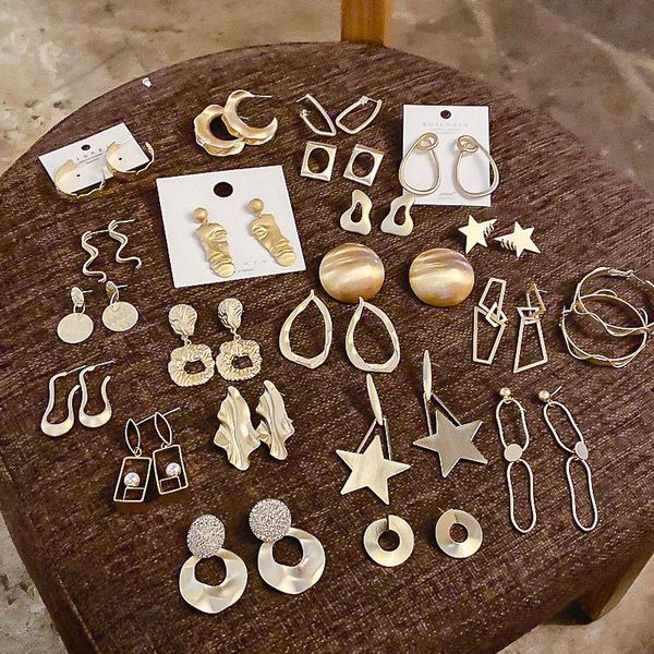 

dangle & chandelier 2021 fall&winter s925 needle aniti-allergy matte gold irregular geometric star square drop earrings for women statement, Silver