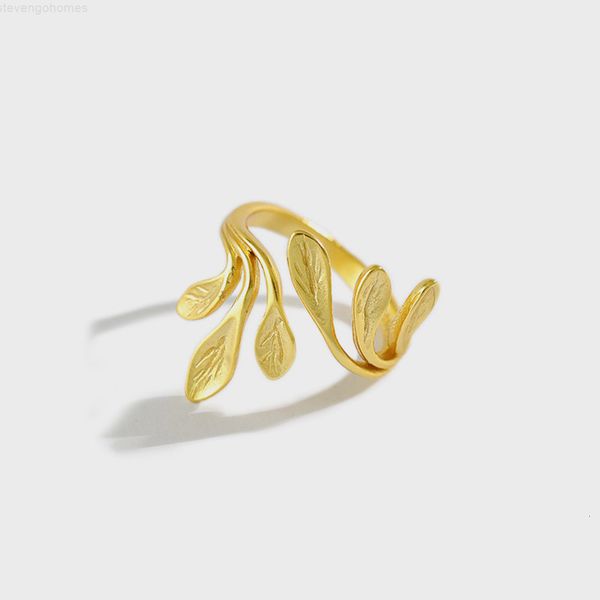

leafs andywen adjustable 925 rings sterling resizable silver fashion jewelry for women fine jewelrt large big irregular, Golden;silver