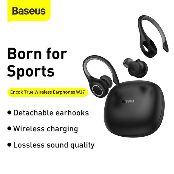 

baseus encok wireless earphones w17 tws bluetooth 5.0 detachable earhooks waterproof ip55 sport earbuds for qi wireless charging