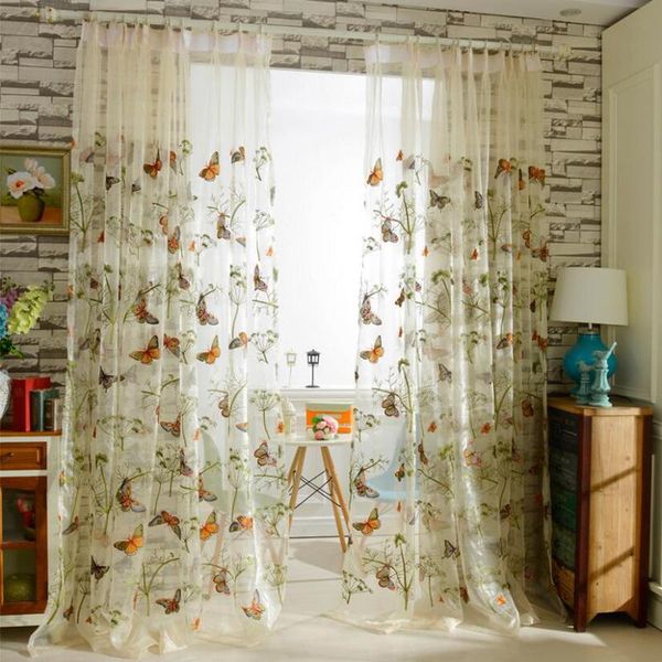 

curtain & drapes butterfly embroidered sheer for living room pastoral rustic luxury organza fabric treatment cortinas tende wp229c
