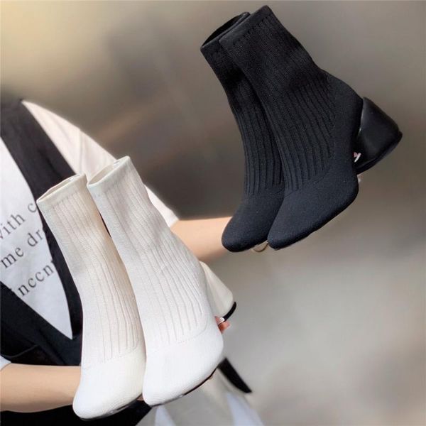 

autumn winter woolen boots women 2020 new round heel casual work women's shoes fashionable round head white woolen short boots, Black